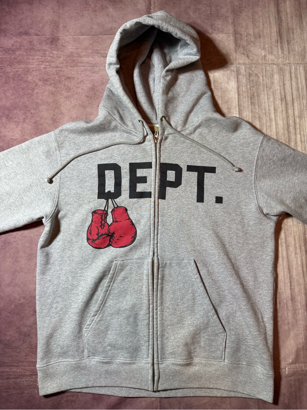 Authentic Gallery Dept Boxing Logo Full  Zip Hoodie Gray Men’s Small Designer